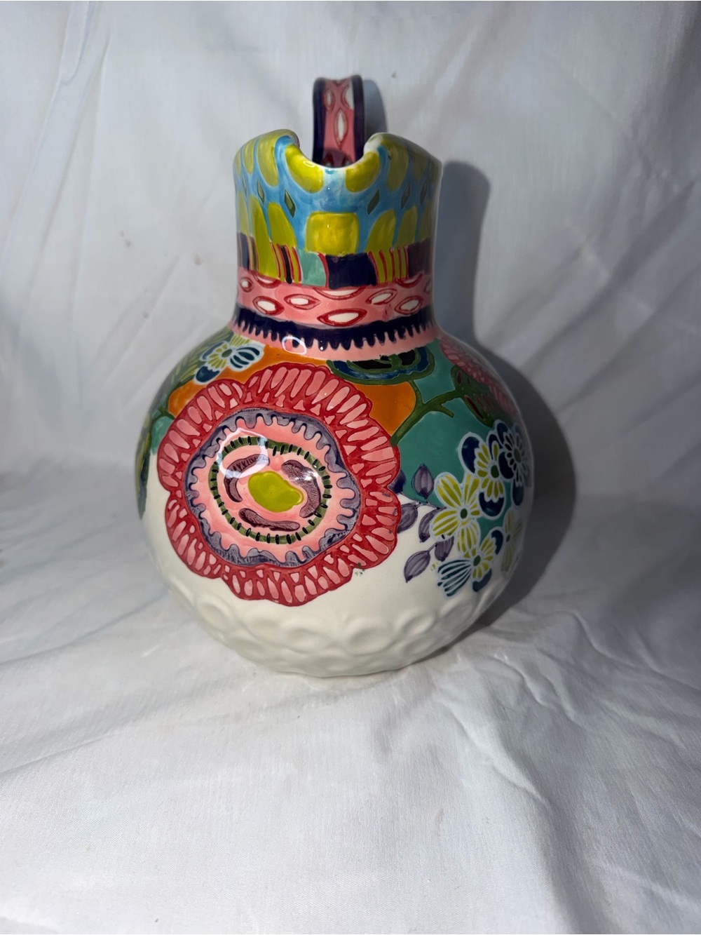 Vibrant Anthropologie "Amazon Dreams" Stoneware Pitcher - Picture 6 of 10